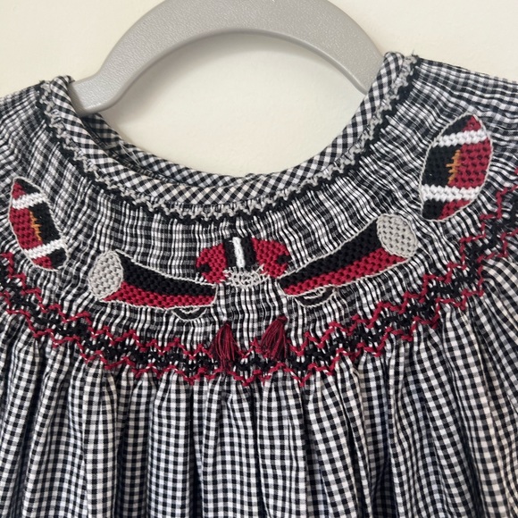 Rosalina Football Gingham Bishop Smocked Dress Fall 12 mos Atlanta Falcons color - Picture 2 of 4
